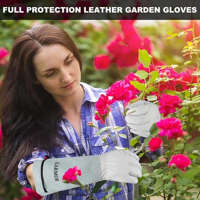 Long-Gardening-Gloves Women/Men-Thorn Proof Rose Pruning Heavy Duty Gauntlet-S | Womens Long Leather Garden Glove, Heavy Duty Gauntlet, Work Glove for Weeding, Yard Planting, Best Garden Gifts for Gardener