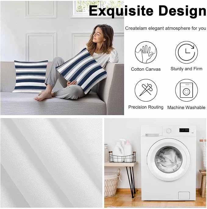 Minimalist Blue Grey White Line Outdoor Pillow Covers 20x20in Pack of 2 Waterproof Pillowcase Classic Colorful Ombre Stripe Decorative Throw Cushion Case for Patio Couch Sofa