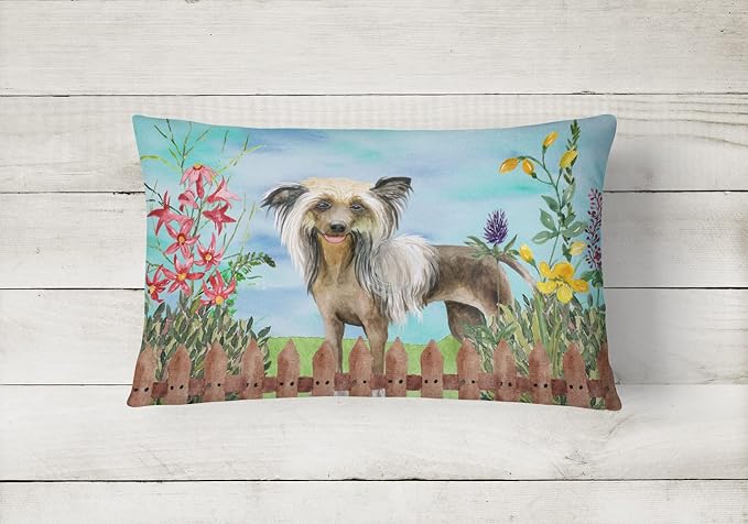 Caroline's Treasures CK1221PW1216 Chinese Crested Spring Canvas Fabric Decorative Pillow Machine Washable, Indoor Outdoor Decorative Pillow for Couch, Bed or Patio, 12HX16W
