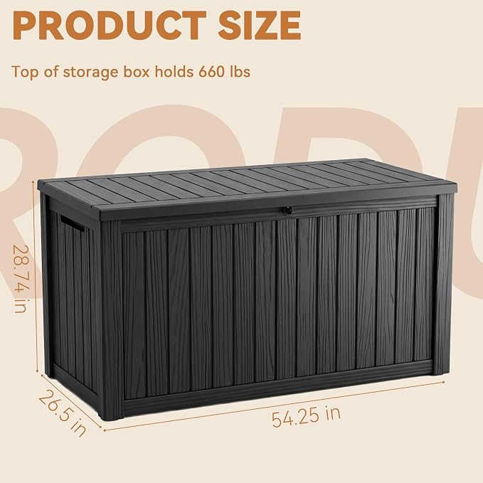180 Gallon Outdoor Storage Box Waterproof, Resin Lockable Deck Box with Lid, Large Capacity Weatherproof Container for Patio Furniture, Side Table and Cushions (Black, 180 Gallon)