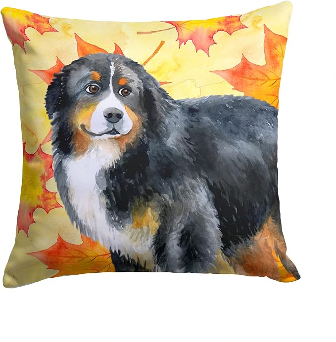 Caroline's Treasures BB9906PW1414 Bernese Mountain Dog Fall Fabric Decorative Pillow, Yellow Machine Washable, Indoor Outdoor Decorative Pillow for Couch, Bed or Patio, 14Hx14W