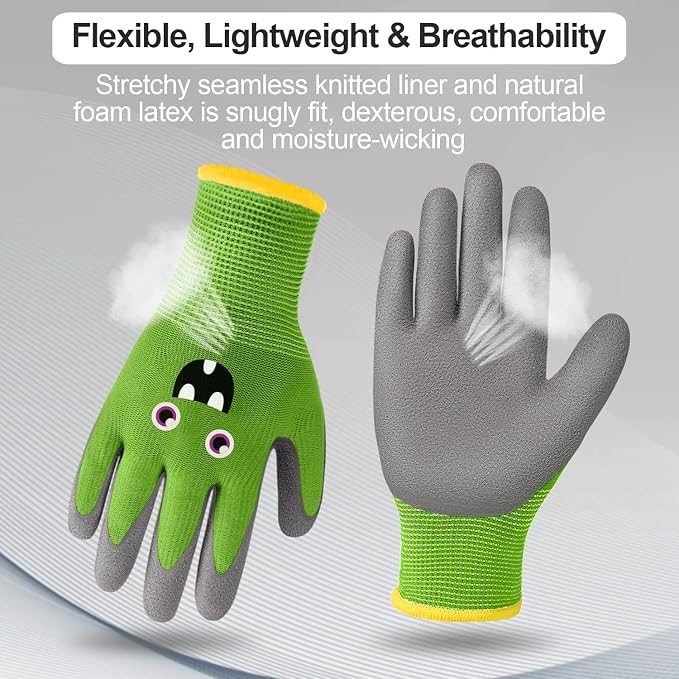 3 Pairs Kids Work Gardening Gloves (Multicolor (Age 9-11)) | Children Yard Work Gloves Breathable Rubber Coated Garden Gloves for Toddlers Girls Boys