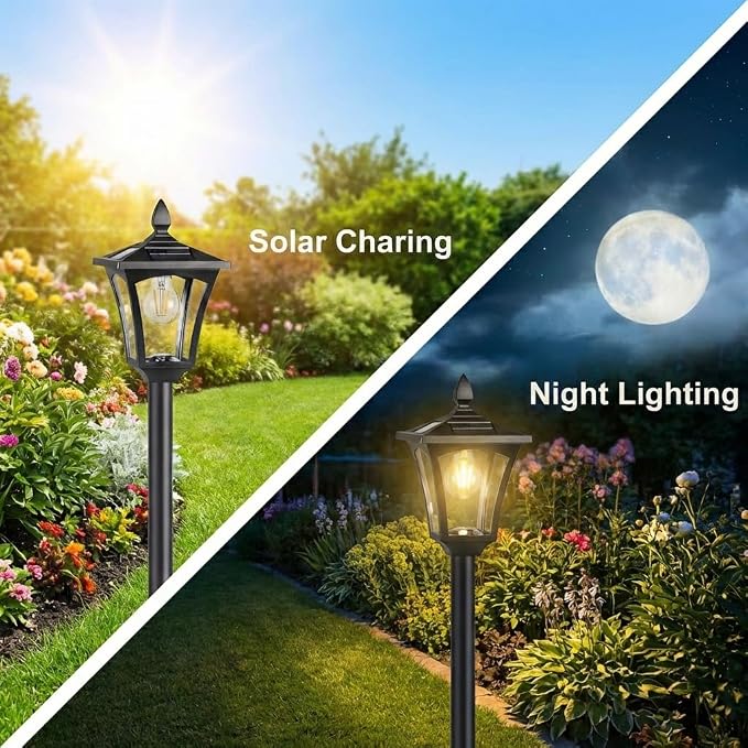 Benany 76" Solar Lamp Post Lights with Planter, Glass & Metal Street Light Outdoor Waterproof, 60 Lumens Dusk to Dawn Solar Pole Light for Garden, Yard, Driveway, Porch, Patio, Warm White