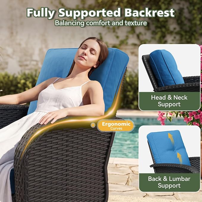 Aoxun 12 Piece Outdoor Patio Furniture Set with Coffee Table, Wicker Rattan Outdoor Furniture with High Back Swivel Rocker Chairs, Outdoor Conversation Set with Thick Cushion & Ottoman, Peacock Blue
