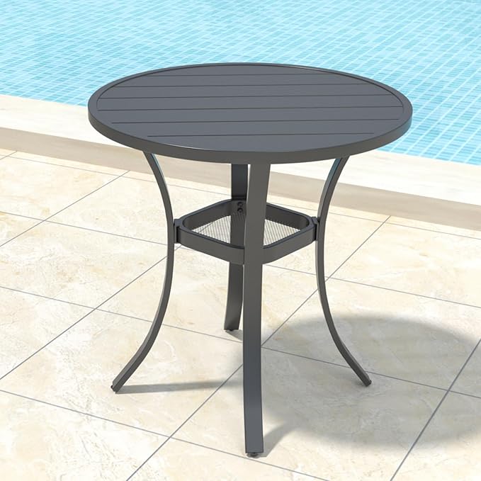 Anmutig 3-Piece Outdoor Dining Set, Small Metal Bistro Table with 2 Stackable Sling Chairs, 27.5 x 27.5 Inch Round Table, Blue Fabric