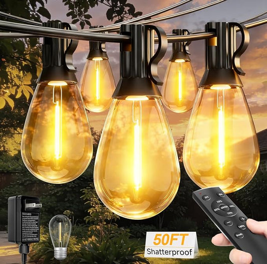 50FT Outdoor String Lights with Remote, LED Patio Lights with 18+1 Waterproof S11 Bulbs, Outside Dimmable 2700K Warm White, Timer & 3 Modes,for Backyard Garden Deck Porch Balcony Gazebo Party Decor