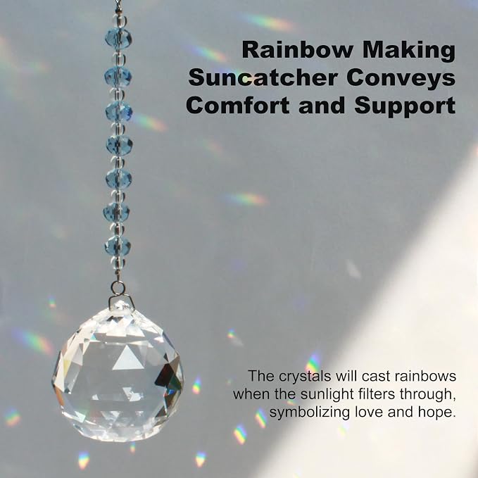 Light By Your Side Rainbow Maker, Sympathy Gifts for Loss of Loved One | Matching Gift Card, Gift Box & Bag | Memorial Gift | Crystal Ball Suncatcher | Bring Comfort, Hope & Love | Sky Blue