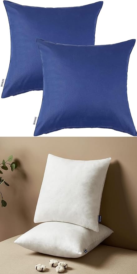 MIULEE Pack of 2 Decorative Outdoor Waterproof 16x16 Pillow Covers Navy Blue Bundle 18x18 Pillow Inserts Set of 2 Square Decorative Throw Pillows