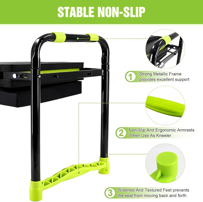 10.9in Wide Foldable Garden Kneeler and Seat, Heavy Duty with Thick Pad | Garden kneeler seat for seniors, Thick kneeling pad, Gardening stool, Foldable, Kneel & sit stool, Planting & weeding aid