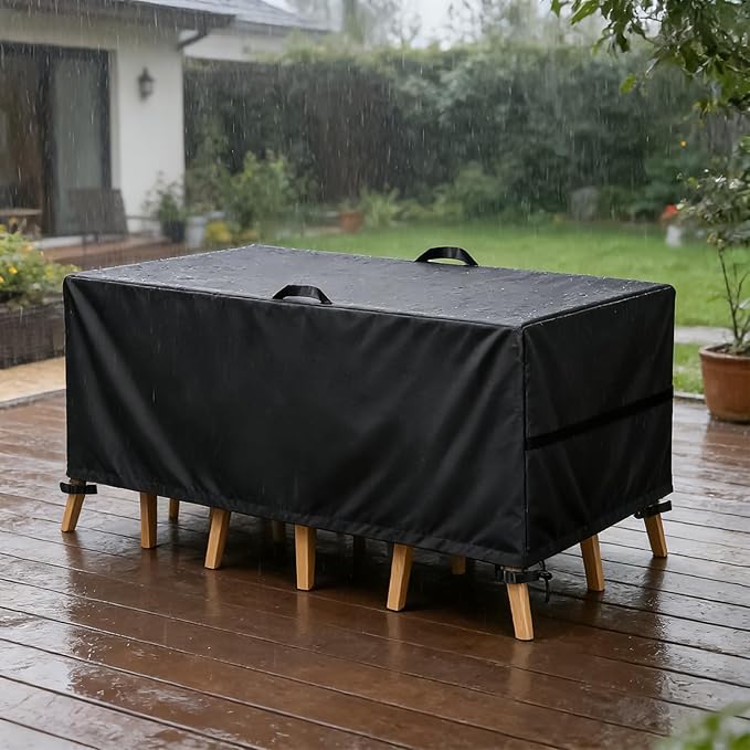 LBTING Patio Furniture Cover, Outdoor Table Chair Sofa Desk Covers 69L x 49W x 28H Inches, 420D Waterproof Windproof Dust-proof UV-Resistant Furniture Cover - Black