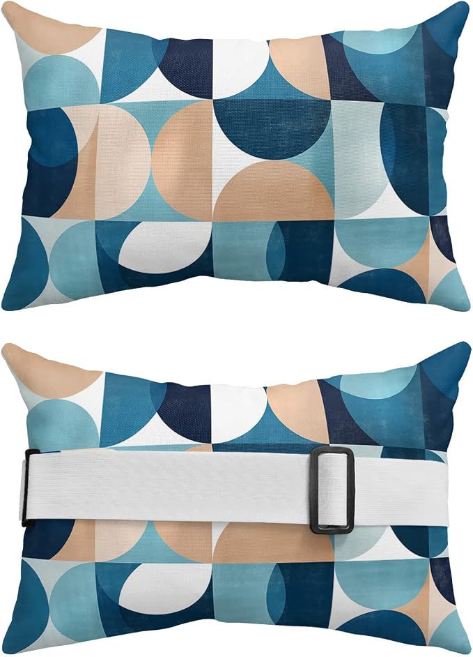 Outdoor Pillows Covers with Inserts Retro Middle Ages Abstract Geometic Teal Blue Pattern Waterproof Pillow with Adjustable Strap Throw Pillows for Patio Furniture Recliner Lounge Chair, 11"x16", 1PCS