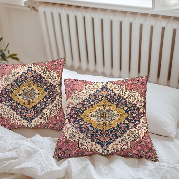 Southwest Aztec Waterproof Outdoor Pillow Covers Set of 2 Home Decor, Boho Tribe Traditional Floral Patterned Pillowcase Patio Pillow Covers for Couch Bench Furniture Garden 24x24in
