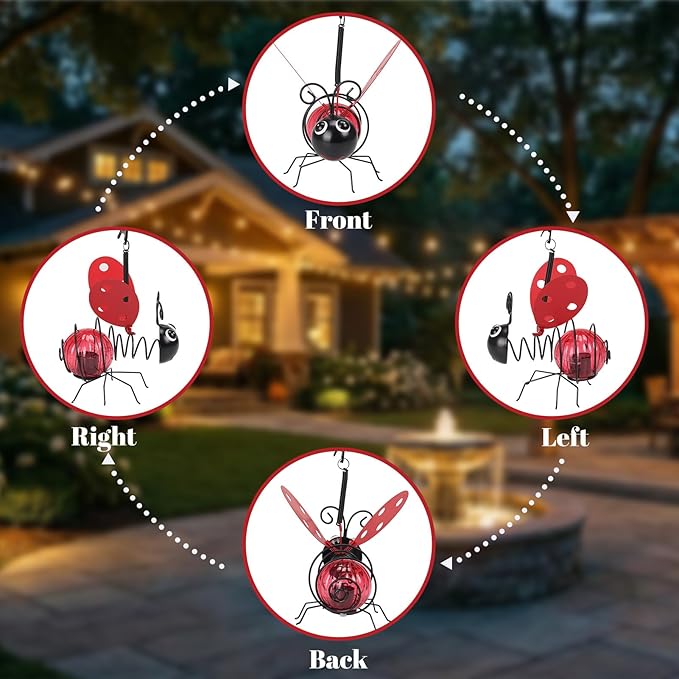 Calenzana Red Ladybug Outdoor Solar Garden Light, Waterpoof Hanging Solar Light for Yard Patio Backyard Porch, Gifts for Women Mom Grandma