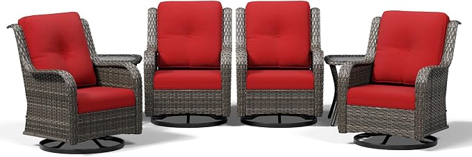 Joyside 6 Piece Wicker Patio Furniture Set, Outdoor Swivel Rocker Patio Chairs with High Back, Deep Seating, Wide Armrest, Thickened Cushions, Outdoor Furniture for Deck, Porch Use