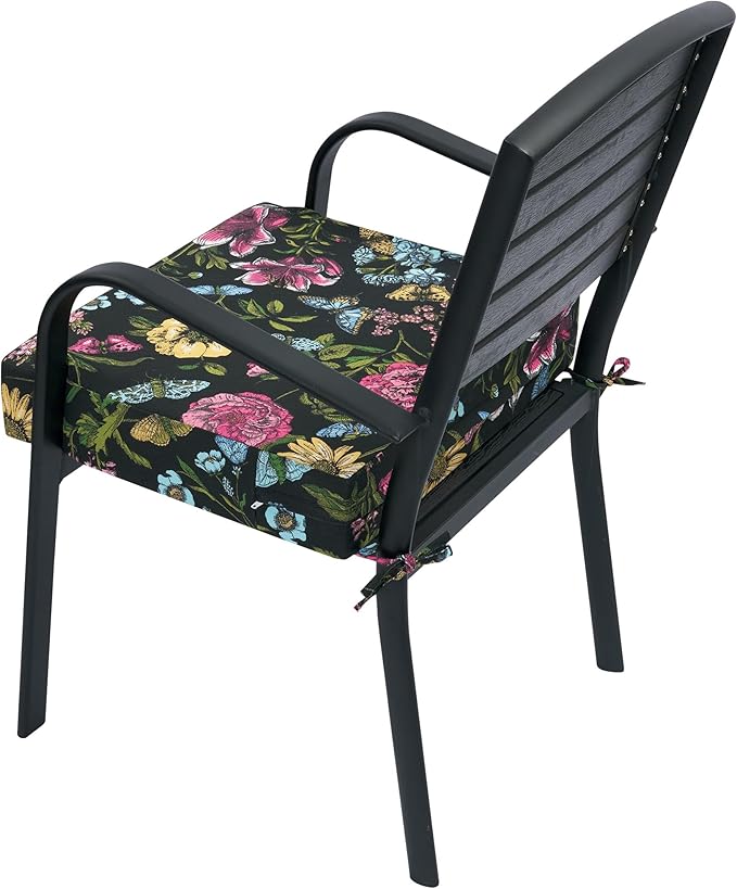 FUNHOME Outdoor Chair Cushion Covers 2 Pack, No Insert! Patio Cushion Covers Replacement 20" x 18" x 4", Water Resistant Patio Chair Cushion Slipcovers, Black Flower Butterfly(Covers ONLY)