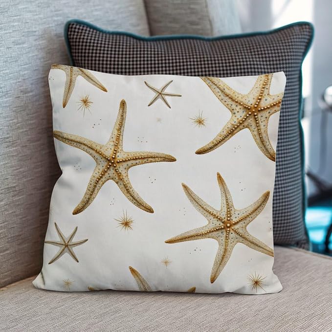 Throw Pillow Covers Starfish Pillows Classic Nautical Seastar Beach Pillow Cover Accent Decorative Cushion Cases Home Decor for Patio Furniture Garden 22x22 in