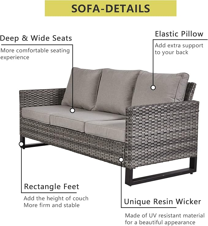 HUMMUH 7 Piece Patio Furniture Set with Fire Pit Table 41in 55,000 BTU,Wicker Outdoor Conversation Sets - Outdoor Chairs Set of 2 Patio Sofa for Porch,Garden,Backyard