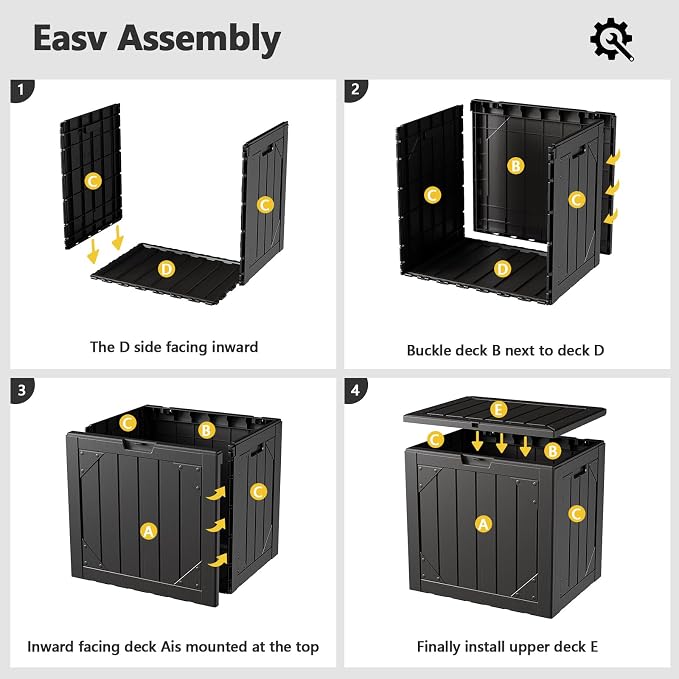 30 Gallon Outdoor Deck Box 4 Pack, Waterproof Resin Patio Storage Boxes with Lockable Lid, Small Outdoor Storage for Cushions, Accessories, Garden Tools, Indoor Outdoor Organizer, Black