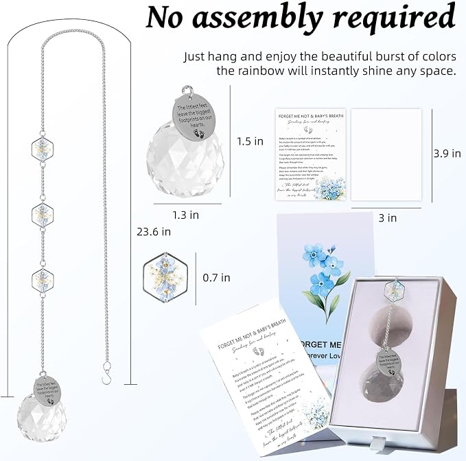 Miscarriage Memorial Suncatcher Gifts for Mothers Dad, Handmade Forget Me Not Baby's Breath Pressed Flower Miscarriage Ornament, Bereavement Remembrance Gift for Loss of Baby (Blue White)
