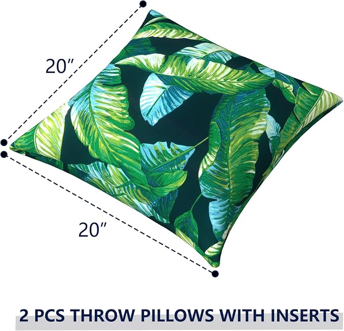 Outdoor Pillows for Patio Furniture 20x20 inch, Square Outdoor Throw Pillows with Inserts, Decorative Patio Pillows for Garden Couch Home Sofa Office Chair, Pack of 2, Hanalei Lagoon
