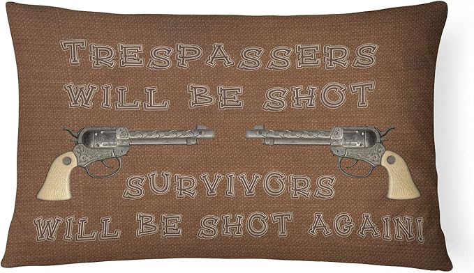 Caroline's Treasures SB3063PW1216 Tresspassers Will be Shot Canvas Fabric Decorative Pillow 100% Machine Washable Pillow, Indoor or Outdoor Decorative Throw Pillow for Couch, Bed or Patio