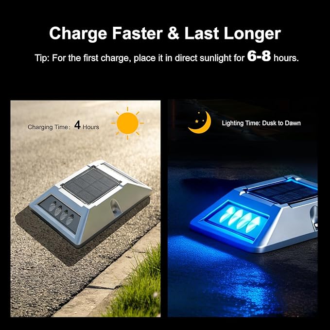 VATION LIGHTING Driveway Solor Dock Lights Marine12 Pack, Solar Powered 2 Colors in 1 Outdoor Driveway Marker Deck Lights, IP67 Waterproof, Solar Deck Lights, White/Blue, FCC