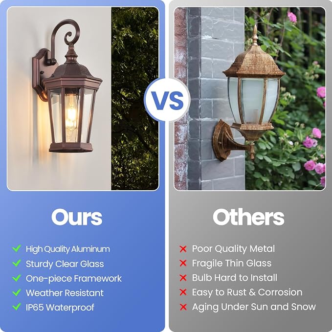 Outdoor Wall Lantern 16'' Brown Aluminum Outdoor Wall Light Fixtures