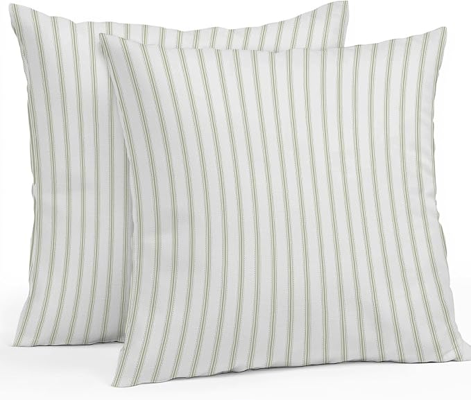 Sage Green Striped Outdoor Pillow Covers 26x26 Inch Throw Pillow Covers Set of 2 Waterproof Decorative Pillow Cases Sage Green White Stripes Farmhouse Cushion Covers for Patio Furniture Garden Couch