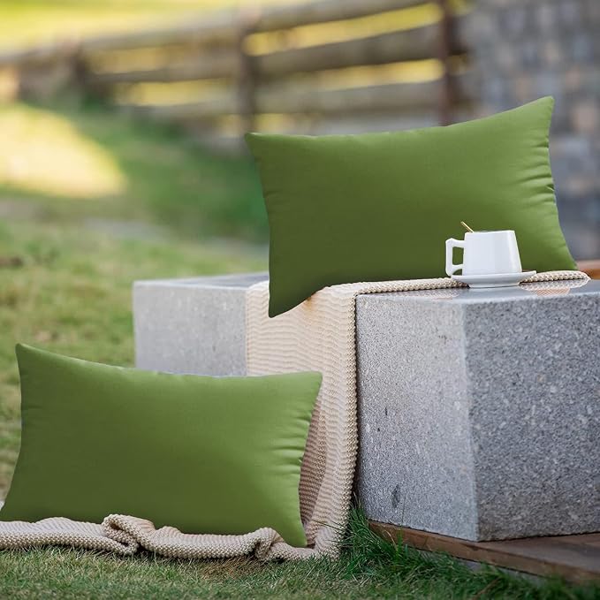 VAKADO 12x20 Outdoor Waterproof Throw Pillow Covers Set of 2 Decorative Outside Patio Furniture Cushion Cases Decor for Garden Bench Porch Couch Tent,Army Green