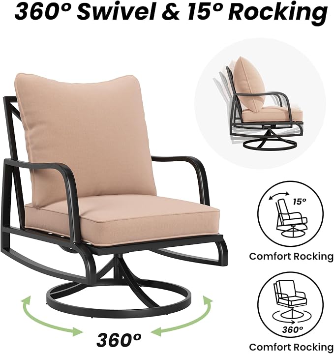 Soohow Outdoor Patio Furniture Set, 5 Piece Patio Furniture Set, 2 x Swivel Chair, 1 x 3-Seats Sofa, 1 x 2-Seats Sofa, and 1 x Coffee Table, Metal Conversation Set for Porch, Balcony, and Backyard