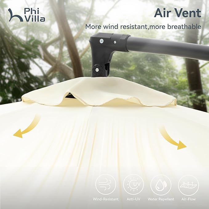 PHI VILLA 10ft Offset Patio Umbrellas with Base Included, Outdoor Market Hanging Umbrella with 8 Ribs for Deck Pool Porch Backyard, Off-White