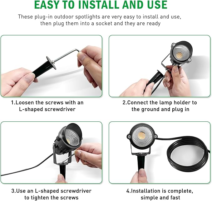 Outdoor Landscape Spotlights, 120V LED Spot Light Waterproof for Garden and Yard Up Lighting, Warm Light Outdoor Spotlight Accent Lighting Fixture with 5.9 FT Plug Cord, 3 Pack