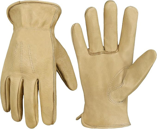 HANDLANDY Leather Gardening Gloves, Leather Work Gloves for Men Women | Durable Utility Men Women Garden Yard Working Glove, for Landscaping, Mechanic, Construction, Driving, Farming, Ranching