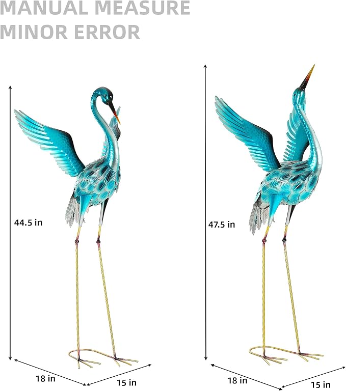 47.5" Metal Heron Garden Statue, Oversized Metal Crane Decor | Handcrafted Blue Heron with U-ground Stakes,Weatherproof Iron Bird Art for Backyard, Lawn, Patio