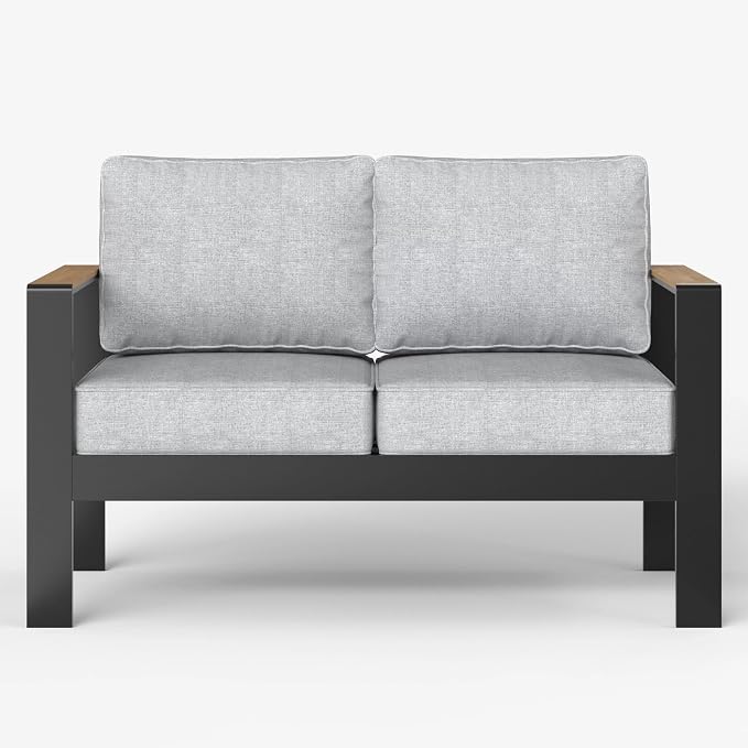 LayinSun Aluminum Outdoor Furniture Set 2 Seat Loveseat, Outside Patio Deep Seating Conversation Set with Upgraded Washable Thick Cushion
