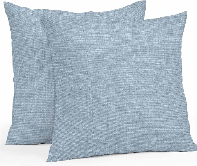 Vandarllin Outdoor Throw Pillows Covers 20x20 inch Set of 2 Waterproof Sky Blue Linen Decorative Zippered Cushion Covers for Patio Furniture, Farmhouse Pure Color Lumbar Pillowcases