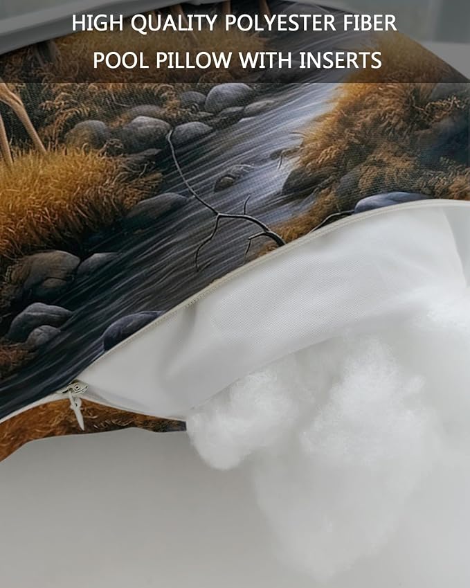Outdoor Pillows Covers with Inserts Deers Stream in Forest Painting Waterproof Recliner Pillow with Adjustable Strap Throw Pillows for Patio Furniture Pool Lounge Chair, 11x16 inch, 1PCS