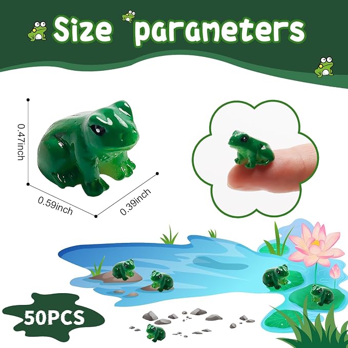 Exasinine 50 Pcs Mini Frogs Resin Green Frog Miniature Figurines Animals Model Fairy Garden Miniature Moss Landscape DIY Terrarium Crafts Ornament Accessories for Home Décor(B)