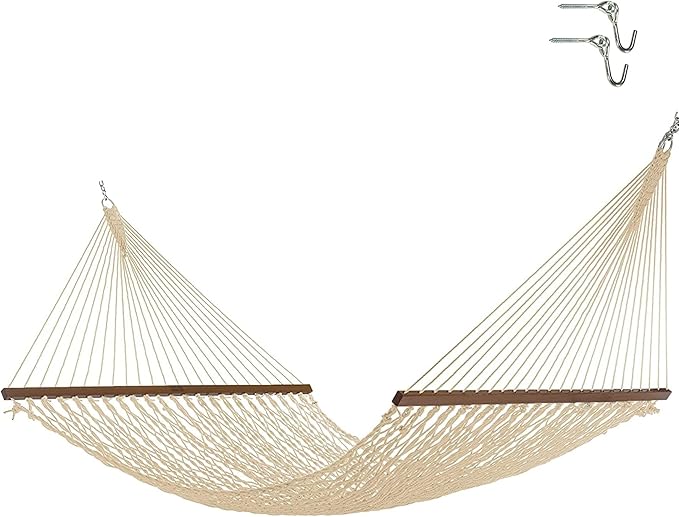 Nags Head Hammocks Captain Oatmeal Duracord Rope Hammock with Free Extension Chains & Tree Hooks, Handcrafted in The USA, Accommodates 2 People, 450 LB Weight Capacity, 13 ft. x 55 in.