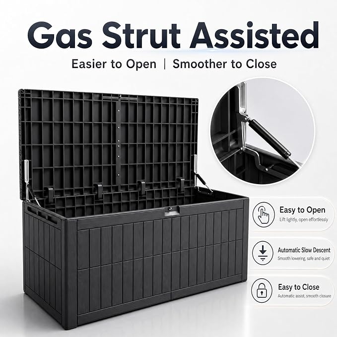 220 Gallon Extra Large Deck Boxes Outdoor Waterproof Lockable | Outdoor Storage Box with Double Wall Resin Construction for Patio Furniture Garden Tools Pool Supplies