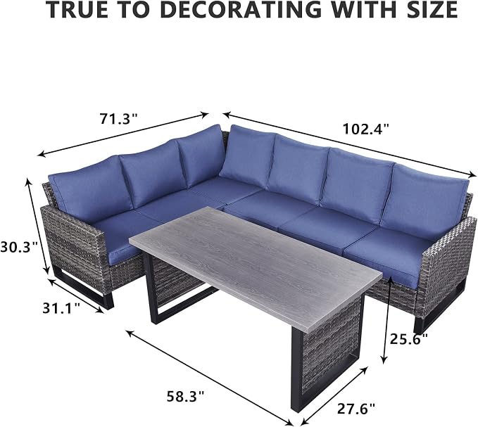 HUMMUH 9 Piece Patio Furniture PE Wicker 6-Seater Outdoor Sectional Sofa with Dinning Table Patio Swivel Chairs and Outdoor Chairs for Porch,Garden,Backyard,Deck