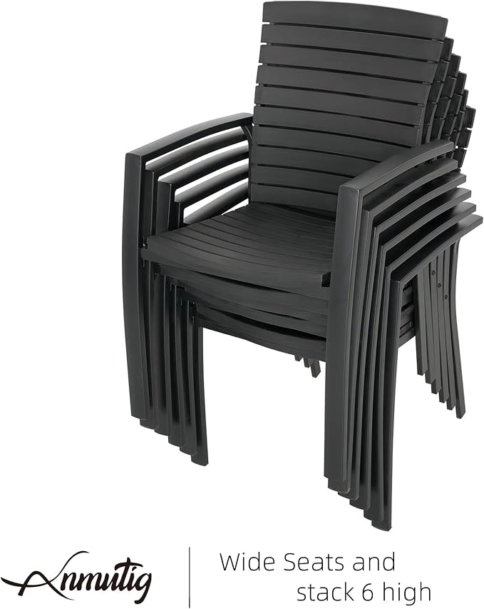 Outdoor Patio 58" Round Table and Aluminum Resin Chairs Dining Set of 7 | Aluminum Frame Chairs, Resin Chair Seat, Resin Chair Back, 6 Piece Stackable Chairs, 1 Piece Black Metal Table, 6 Person Set