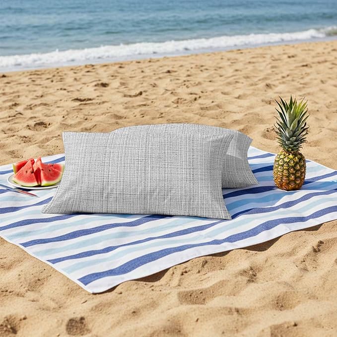 Outdoor Waterproof Throw Pillow Covers Set of 2 Grey Linen Texture Lumbar Pillowcases 20x12 Inches Solid Color Decorative Pillows Cushion Case Patio Pillows for Couch Bed Chair Garden