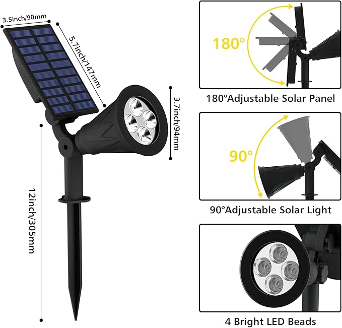 T-SUN Solar Spotlight LED Outdoor Wall Light, IP65 Waterproof, Auto-on at Night/Auto-Off by Day, 180°Angle Adjustable for Tree, Patio, Yard, Garden, Driveway, Stairs, Pool Area (Green)