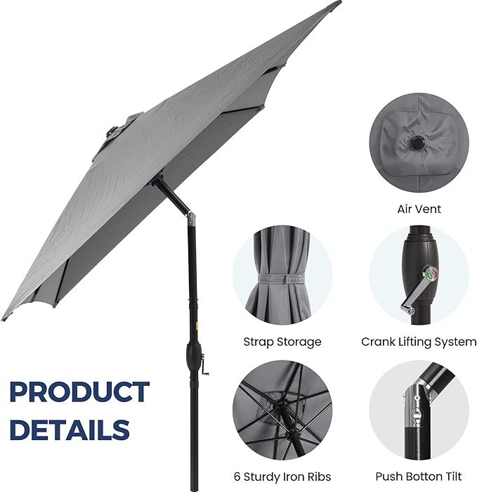 FansaFurn 6.5 x 10 Ft Rectangular Patio Umbrella Aluminum Pole, Outdoor Table Market Umbrella with Crank, 6 Steel Ribs, Polyester Canopy.EU03