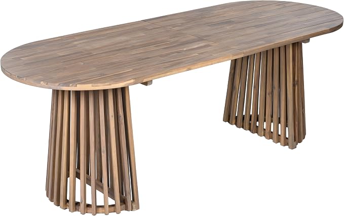 Christopher Knight Home Zoa Acacia Wood Dining Set for 6, Outdoor Dining Table with Dual Slatted Pedestal Bases, Outdoor Dining Chairs with Cushions, 7 Piece Patio Dinner Set, Beige/Light Teak/Brown