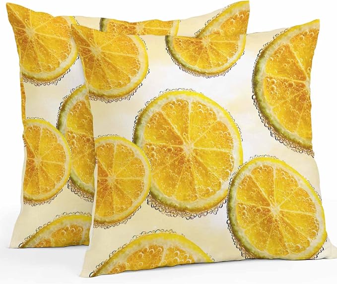 Yukro Lemon Slices Outdoor Waterproof Pillow Covers Pack of 2, Fruit Summer Tangerine Throw Pillowcases Decorative Cushion Covers for Garden Patio Tent Sofa Couch, 16x16 inch