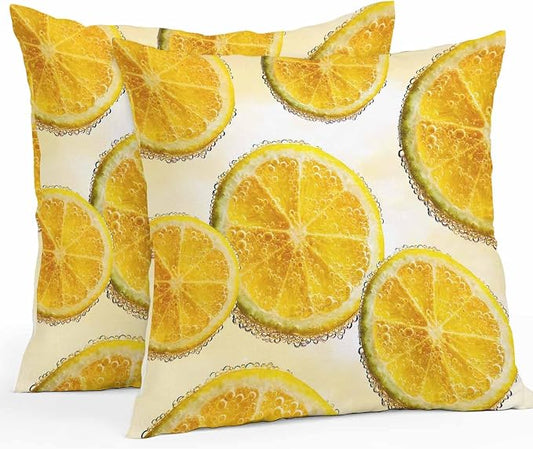 Yukro Lemon Slices Outdoor Waterproof Pillow Covers Pack of 2, Fruit Summer Tangerine Throw Pillowcases Decorative Cushion Covers for Garden Patio Tent Sofa Couch, 18x18 inch
