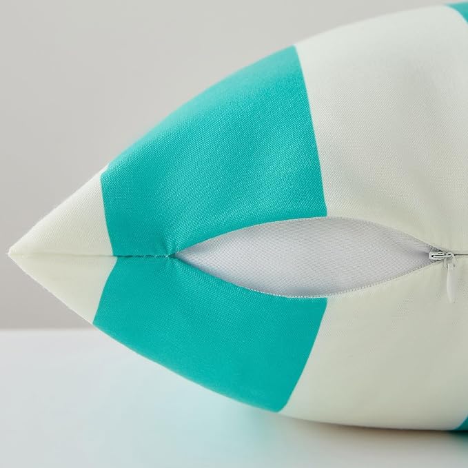 Allorry Outdoor Pillow Covers 16x16 Turquoise Striped Outdoor Decor JB07C16 | Striped Pillow Covers|for Spring Summer Outdoor Waterproof Garden Patio Furniture Sofa Bed Home Decor