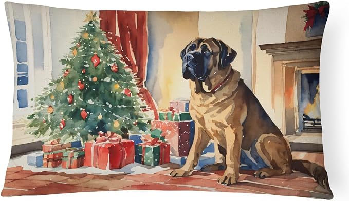 Caroline's Treasures DAC2704PW1216 Mastiff Cozy Christmas Throw Pillow Machine Washable, Indoor Outdoor Decorative Pillow for Couch, Bed or Patio, 12HX16W